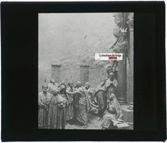 La Pentecôte, Christ, photo ancienne plaque verre, noir & blanc, 8,5x10 cm