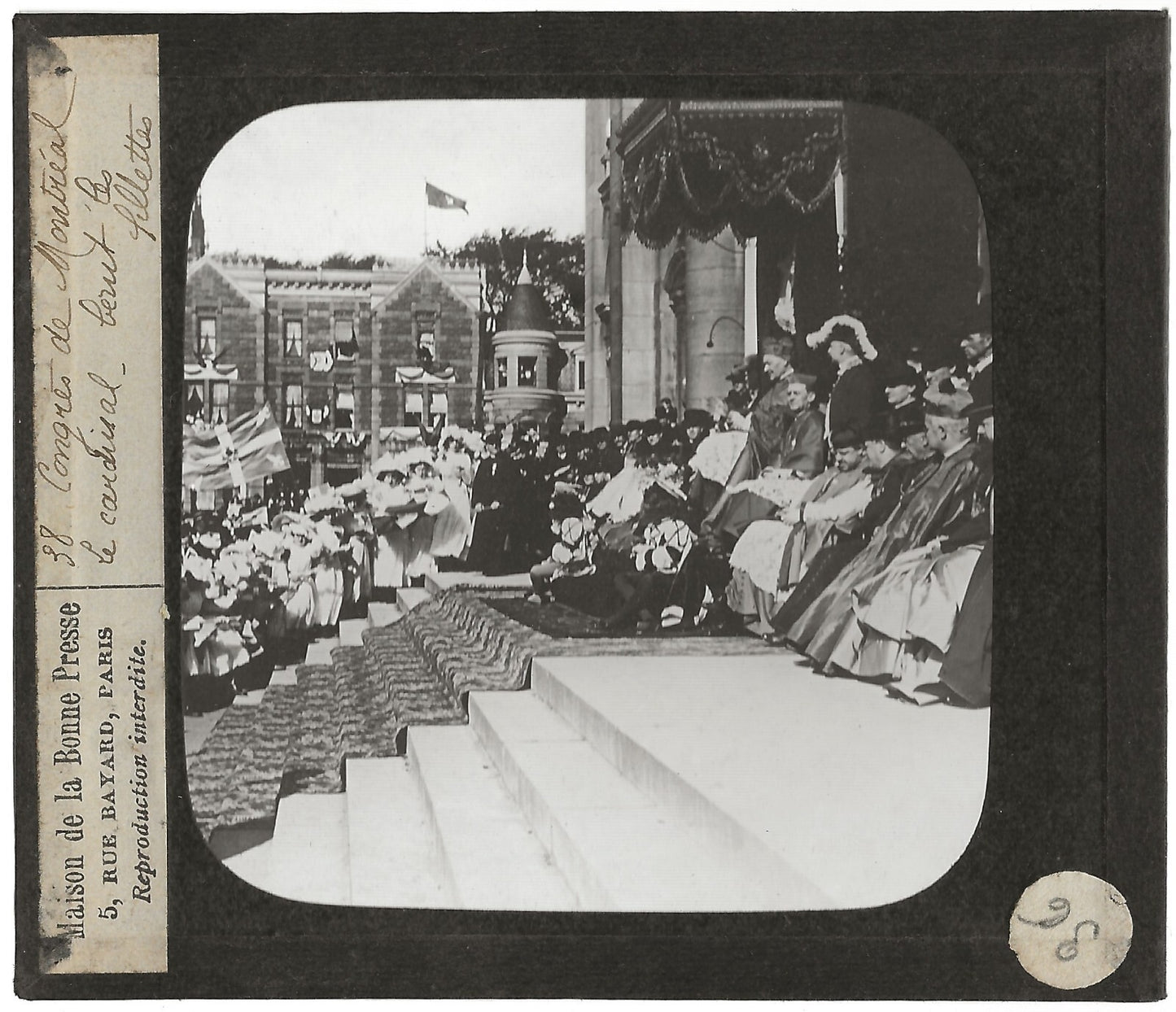 Le cardinal, congrés Montréal, photo ancienne plaque de verre, positif 8,5x10 cm