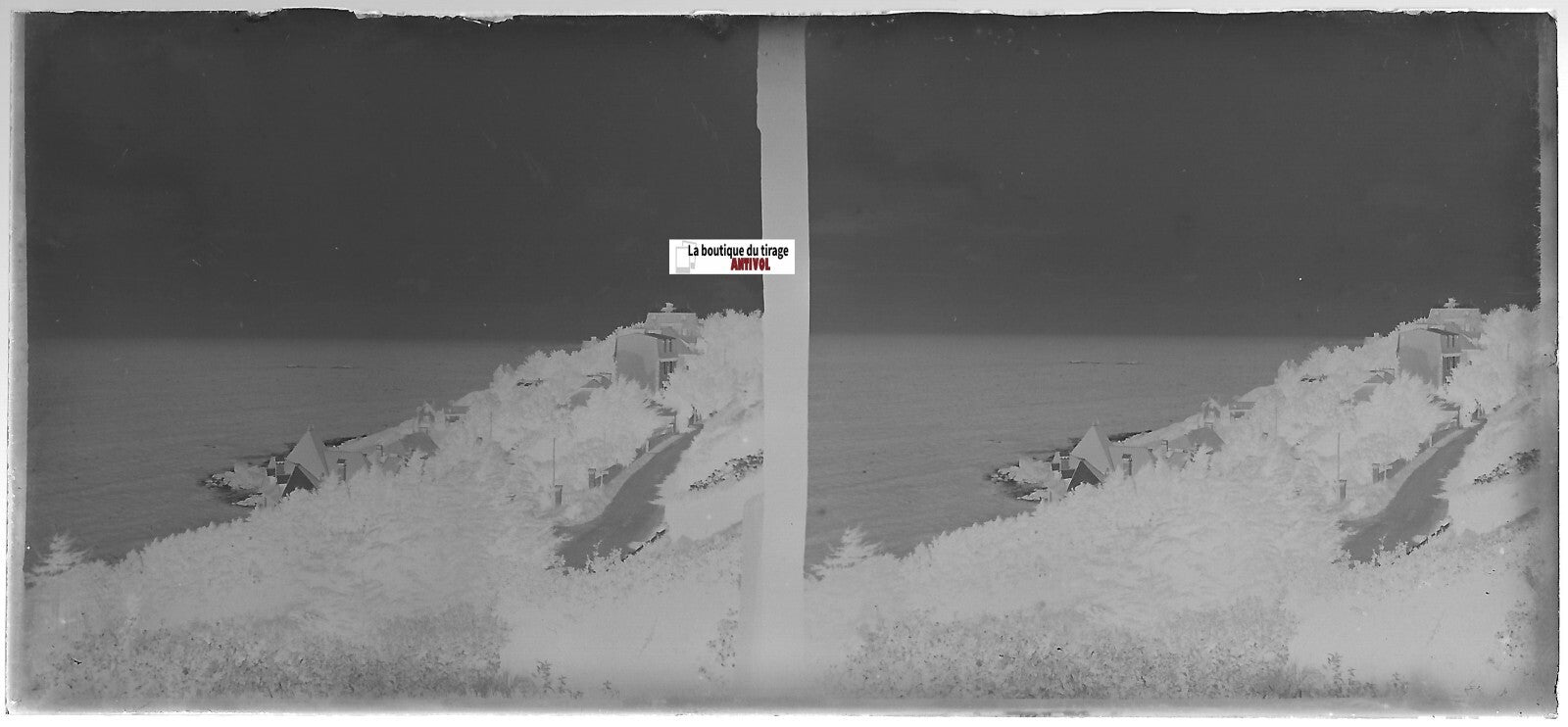 Perros-Guirec, Bretagne, Plaque verre photo stéréo, négatif noir & blanc 6x13 cm