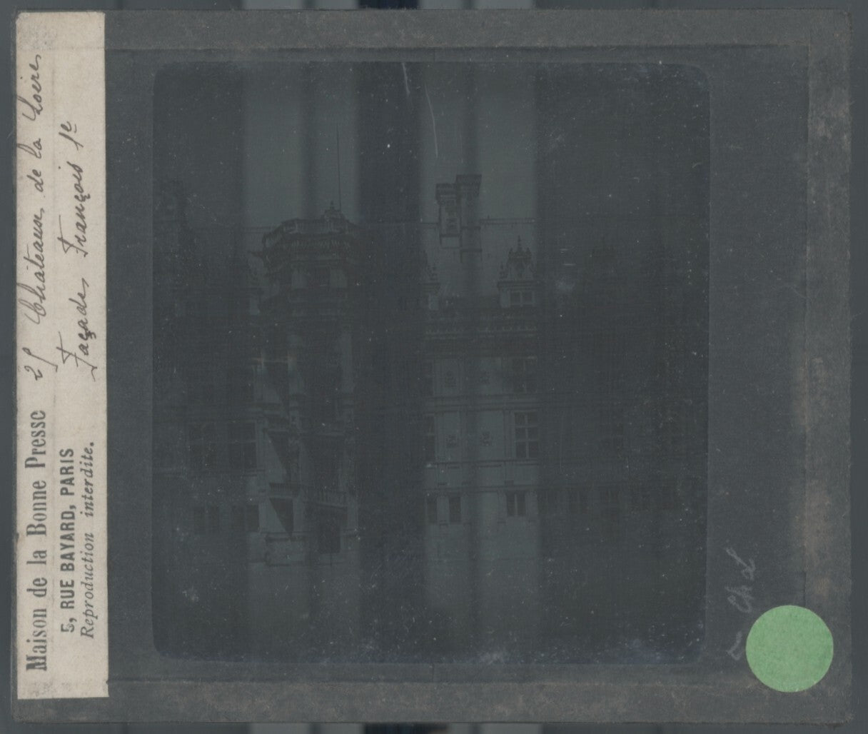 Château royal de Blois, photo plaque verre, noir & blanc, positif 8,5x10 cm