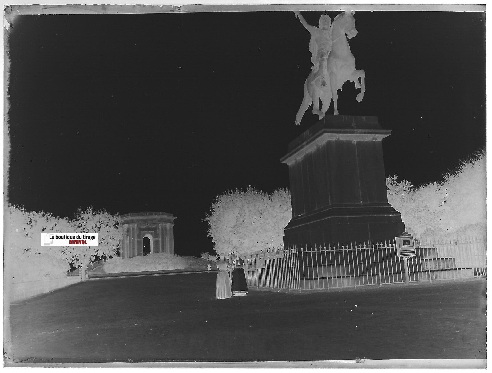 Montpellier, jardin du Peyrou, Plaque verre photo, négatif noir & blanc 9x12 cm