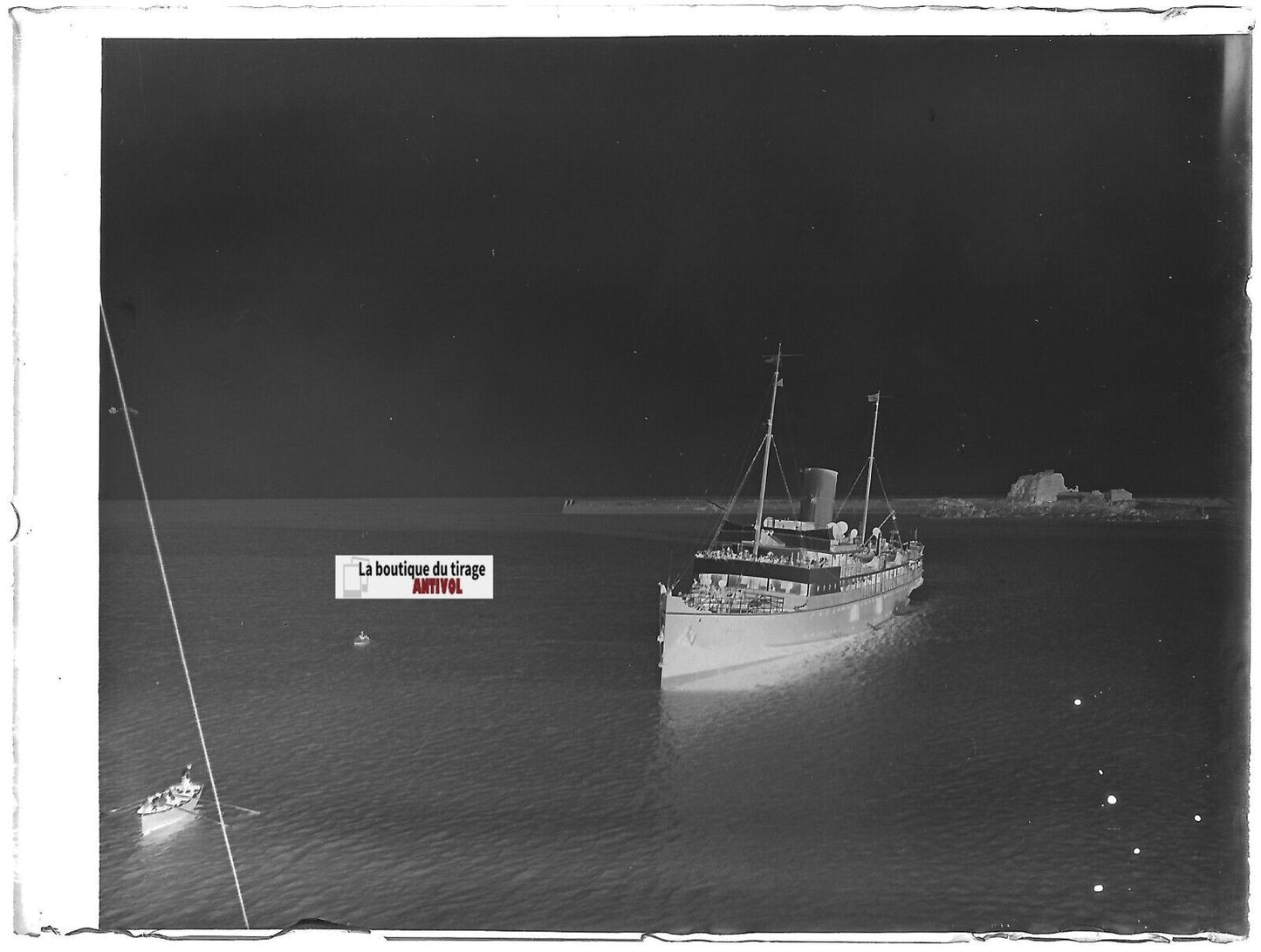 Caesarea 2, bateau, Plaque verre photo ancienne, négatif noir & blanc 9x12 cm