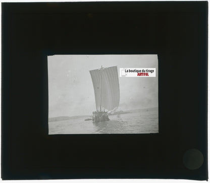 Asie, mer, Japon, bateau, photo plaque verre, noir & blanc, positif 8,5x10 cm
