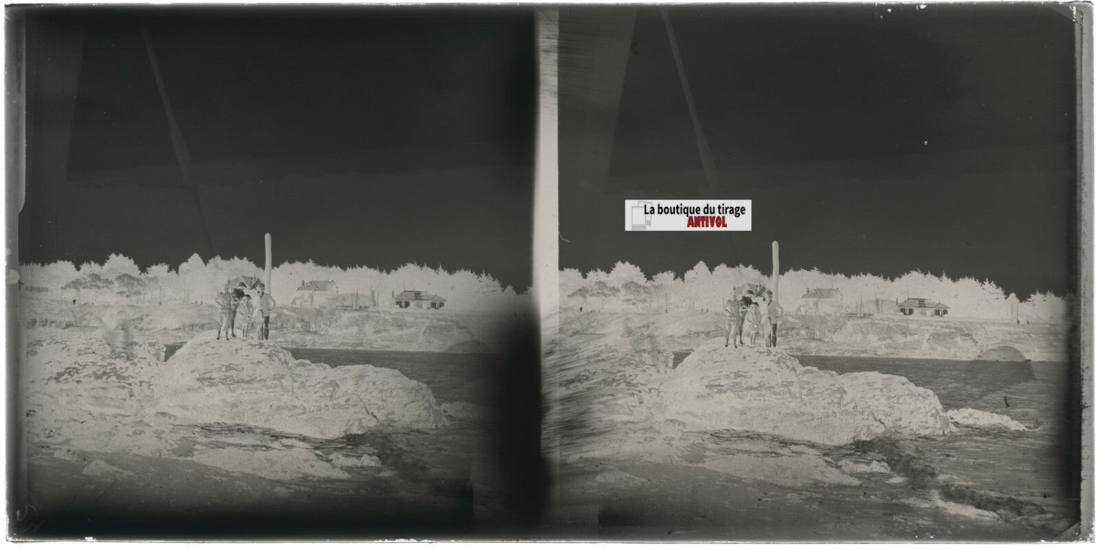 Bretagne, promenade, stéréoscopie, photo ancienne plaque verre, négatif 9x18 cm