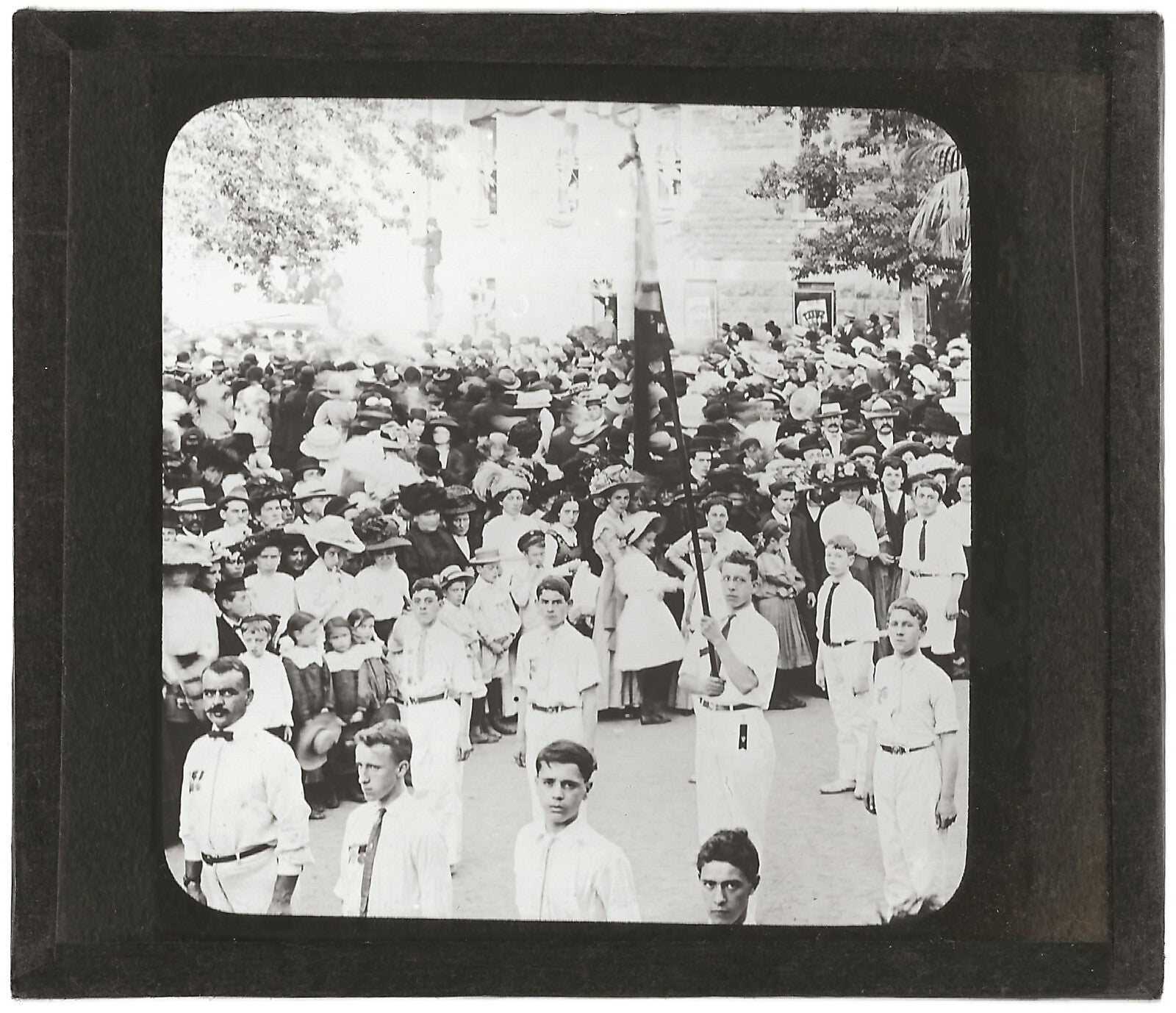 Gymnastes, Congrès Montréal, photo ancienne plaque de verre, positif 8,5x10 cm