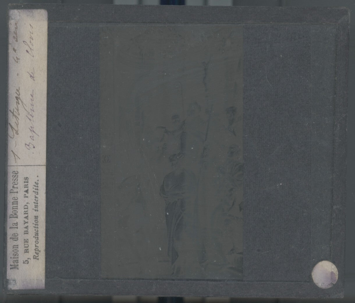 Scène religieuse, dessin, plaque de verre, noir & blanc, positif 8,5x10 cm