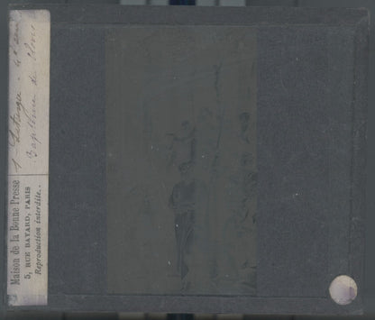 Scène religieuse, dessin, plaque de verre, noir & blanc, positif 8,5x10 cm