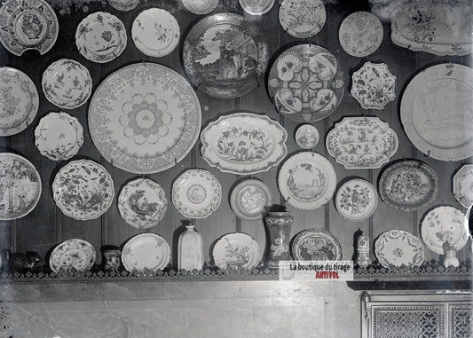 Collection faïences porcelaines, plaque verre photo ancienne, négatif 9x12 cm
