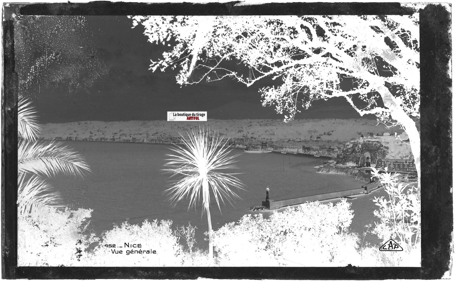 Nice, vue générale, France, Plaque verre photo négatif noir et blanc 9x14 cm