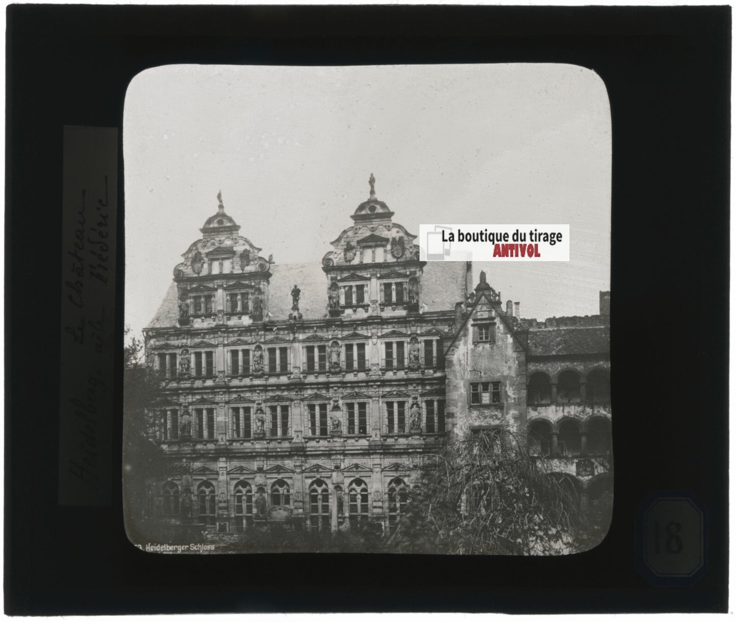 Château de Heidelberg, Allemagne, photo plaque verre, positif 8,5x10 cm
