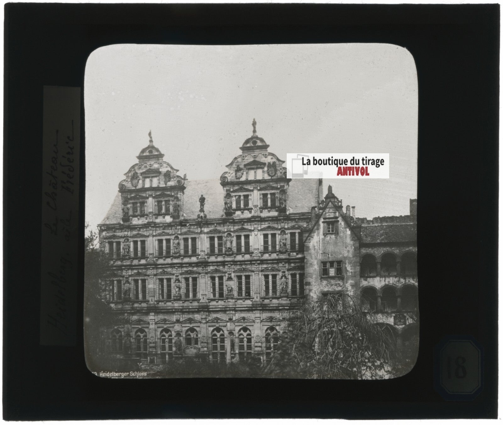 Château de Heidelberg, Allemagne, photo plaque verre, positif 8,5x10 cm
