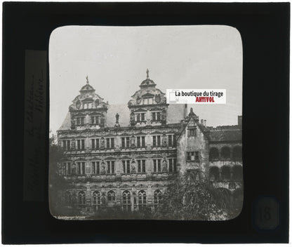 Château de Heidelberg, Allemagne, photo plaque verre, positif 8,5x10 cm