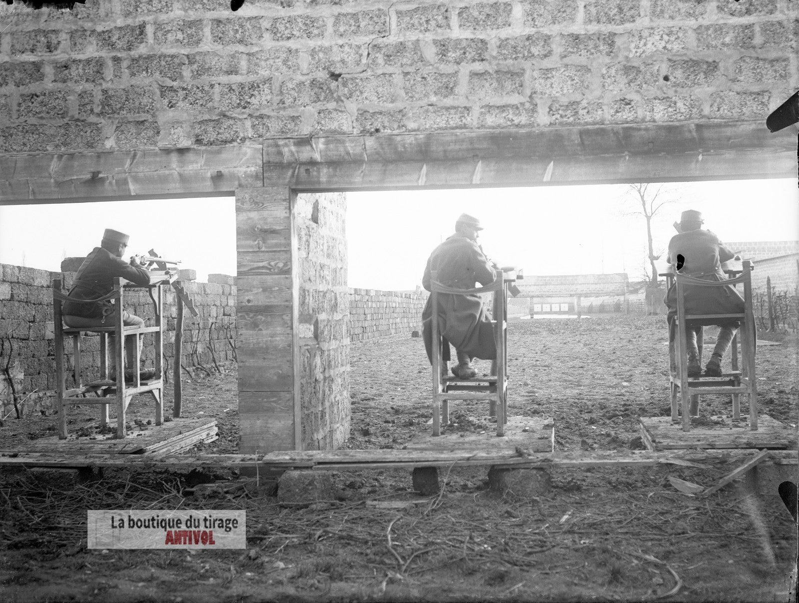 Exercice militaire, tir fusil, plaque verre, photo ancienne, négatif 9x12 cm