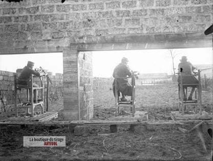 Exercice militaire, tir fusil, plaque verre, photo ancienne, négatif 9x12 cm