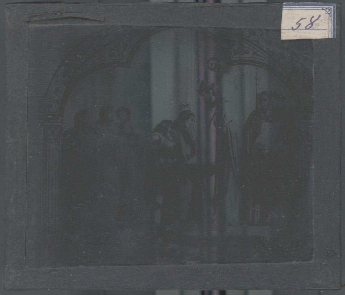 Scène religieuse, dessin peinture, photo plaque verre, positif 8,5x10 cm