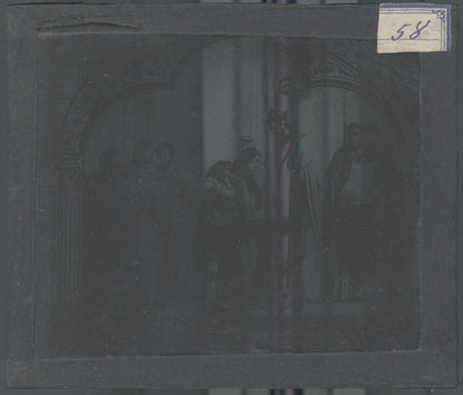 Scène religieuse, dessin peinture, photo plaque verre, positif 8,5x10 cm