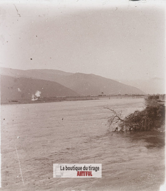 Strumitza, le Vardar, guerre WW1, plaque verre stéréo, photo 4,5x10,7 cm