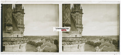 Château de Chambord, plaque verre, photo stéréoscopie, noir & blanc 6x13 cm