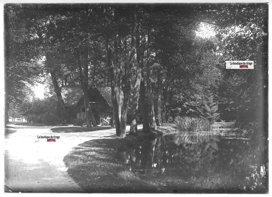 Plaque verre photo ancienne positif noir et blanc 13x18 cm Vittel parc Vosges