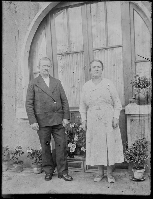 Plaque verre photo ancienne négatif noir et blanc 9x12 cm couple glass plate