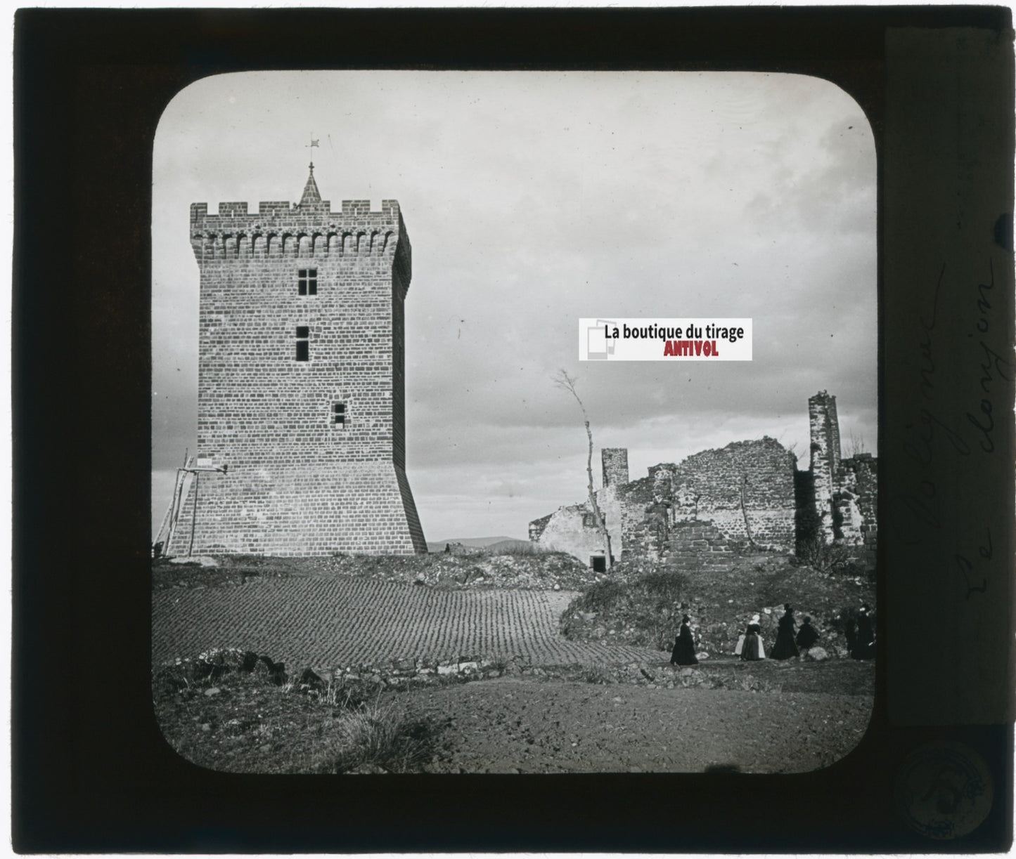 Château de Polignac, photo plaque verre, noir & blanc, positif 8,5x10 cm