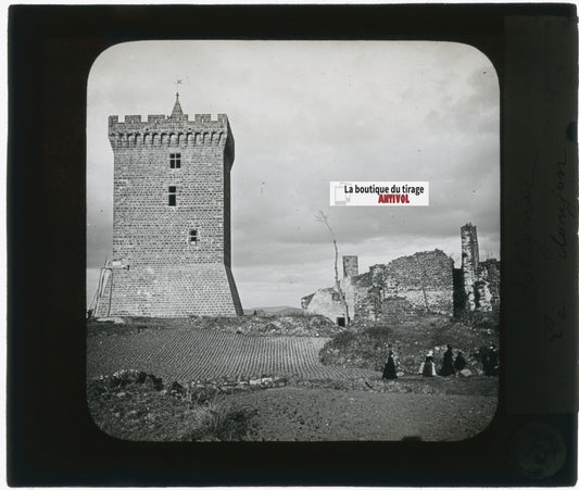 Château de Polignac, photo plaque verre, noir & blanc, positif 8,5x10 cm