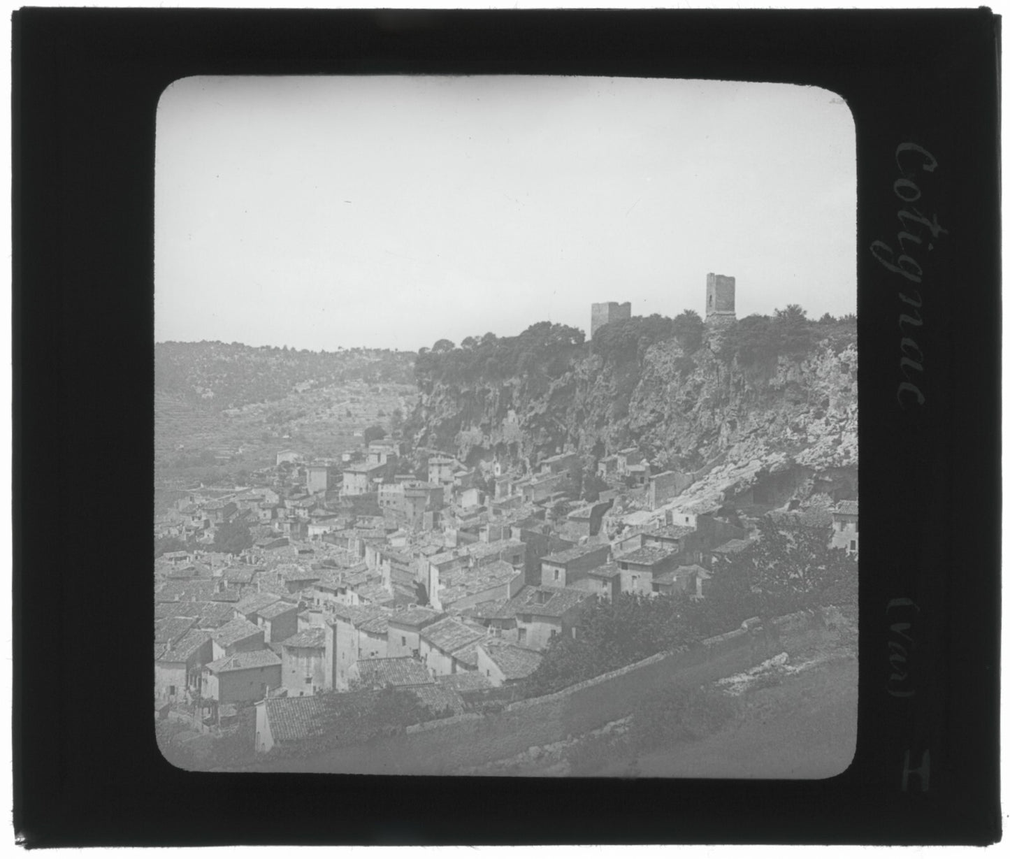 Cotignac, village Var, photo ancienne plaque de verre, positif 8,5x10 cm
