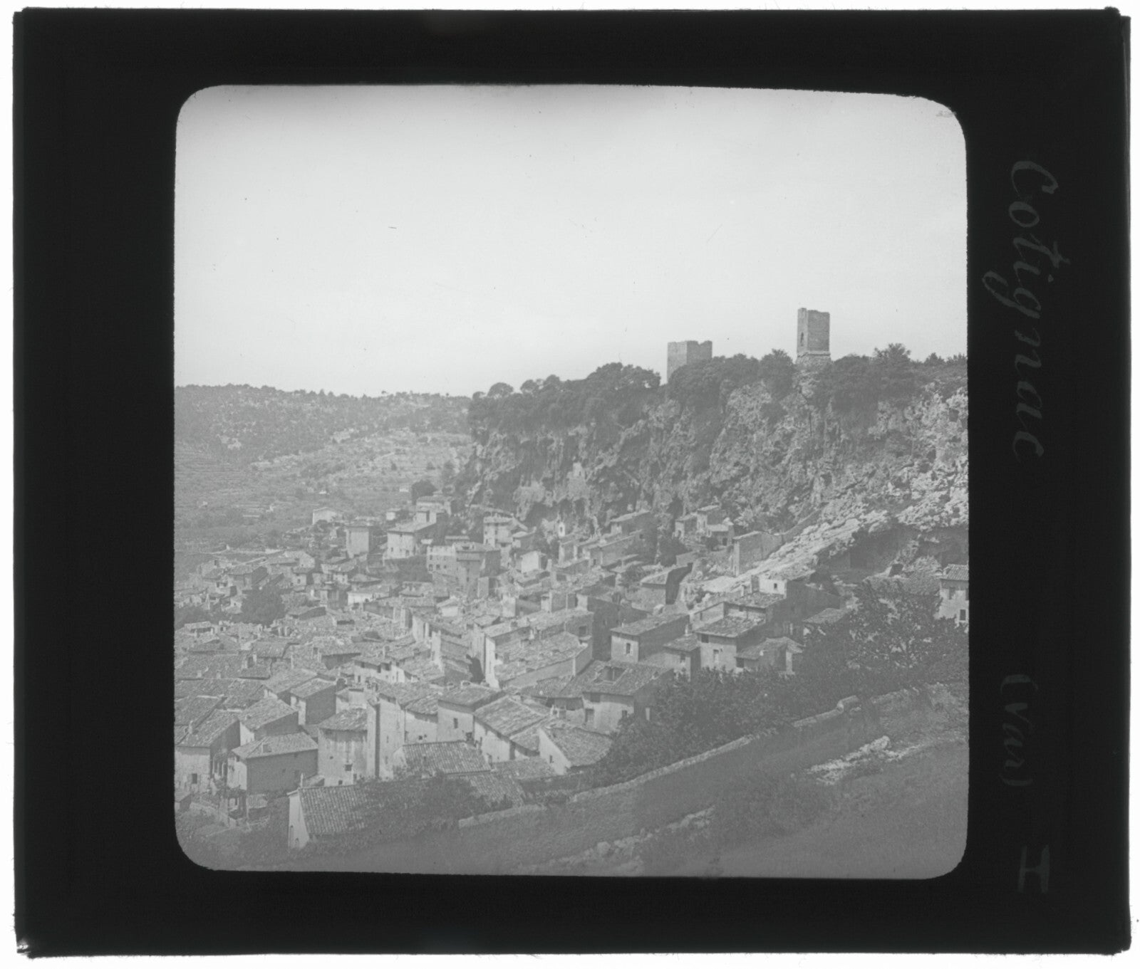 Cotignac, village Var, photo ancienne plaque de verre, positif 8,5x10 cm