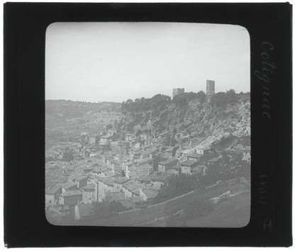 Cotignac, village Var, photo ancienne plaque de verre, positif 8,5x10 cm