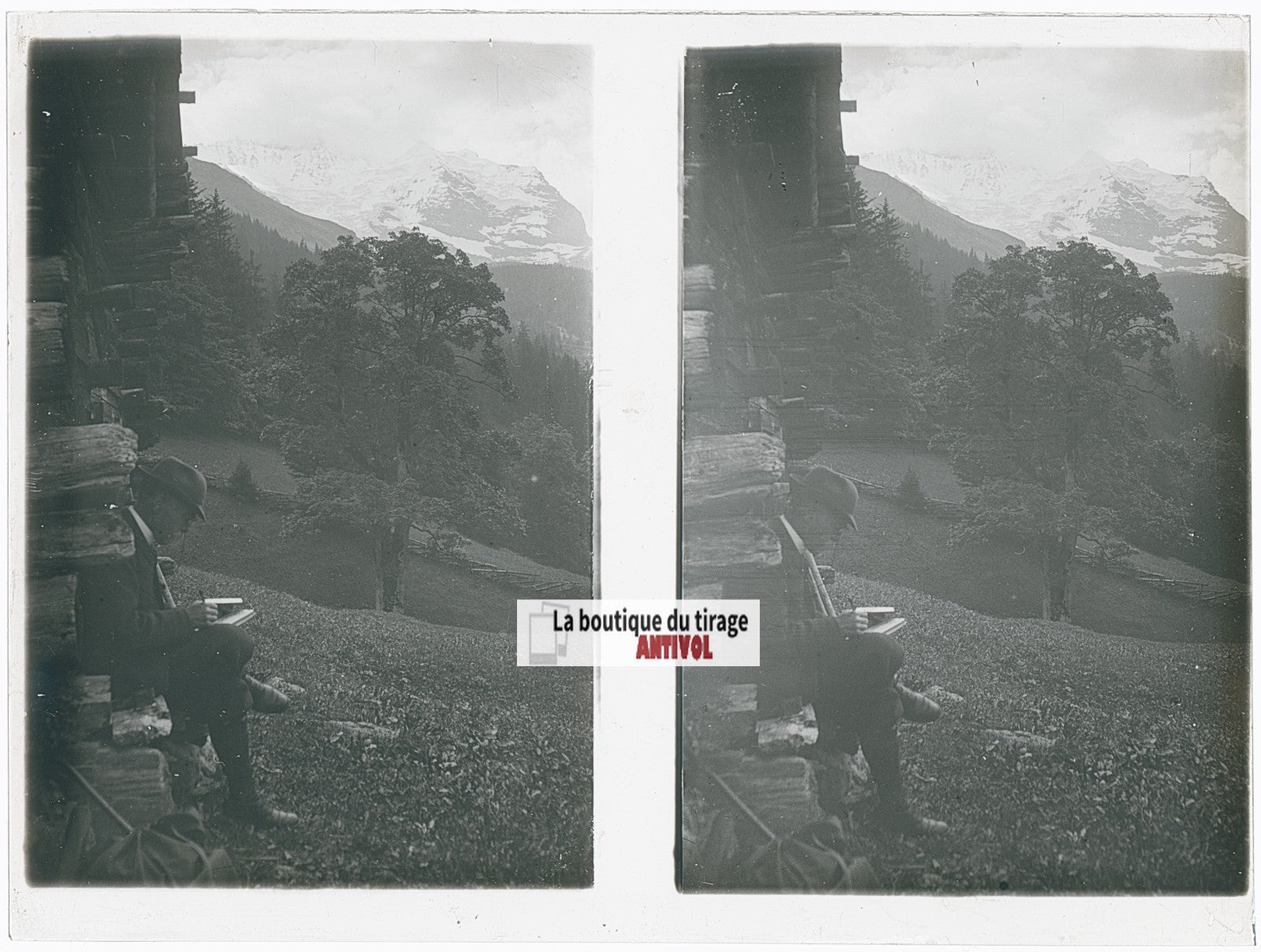 Paysage, Alpes Suisse, stéréo photo plaque verre, noir & blanc, 9x12 cm