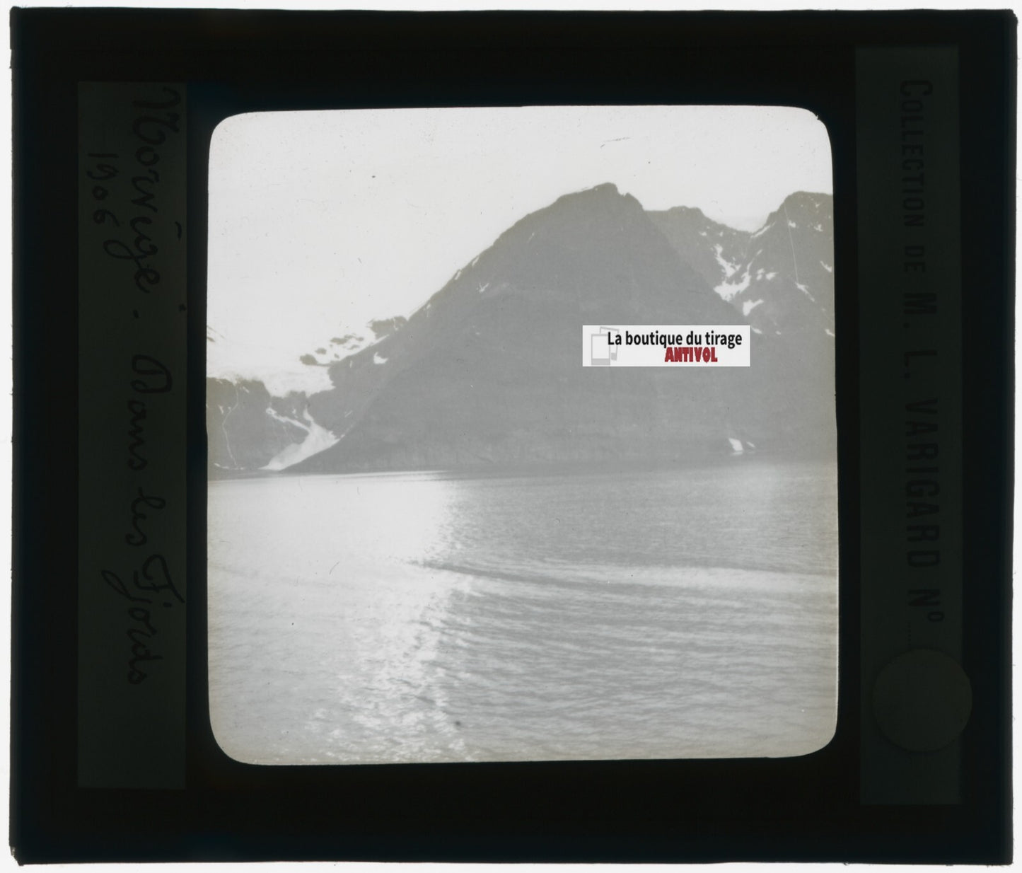 Norvège, 1906, fjord, photo plaque de verre, noir & blanc, positif 8,5x10 cm
