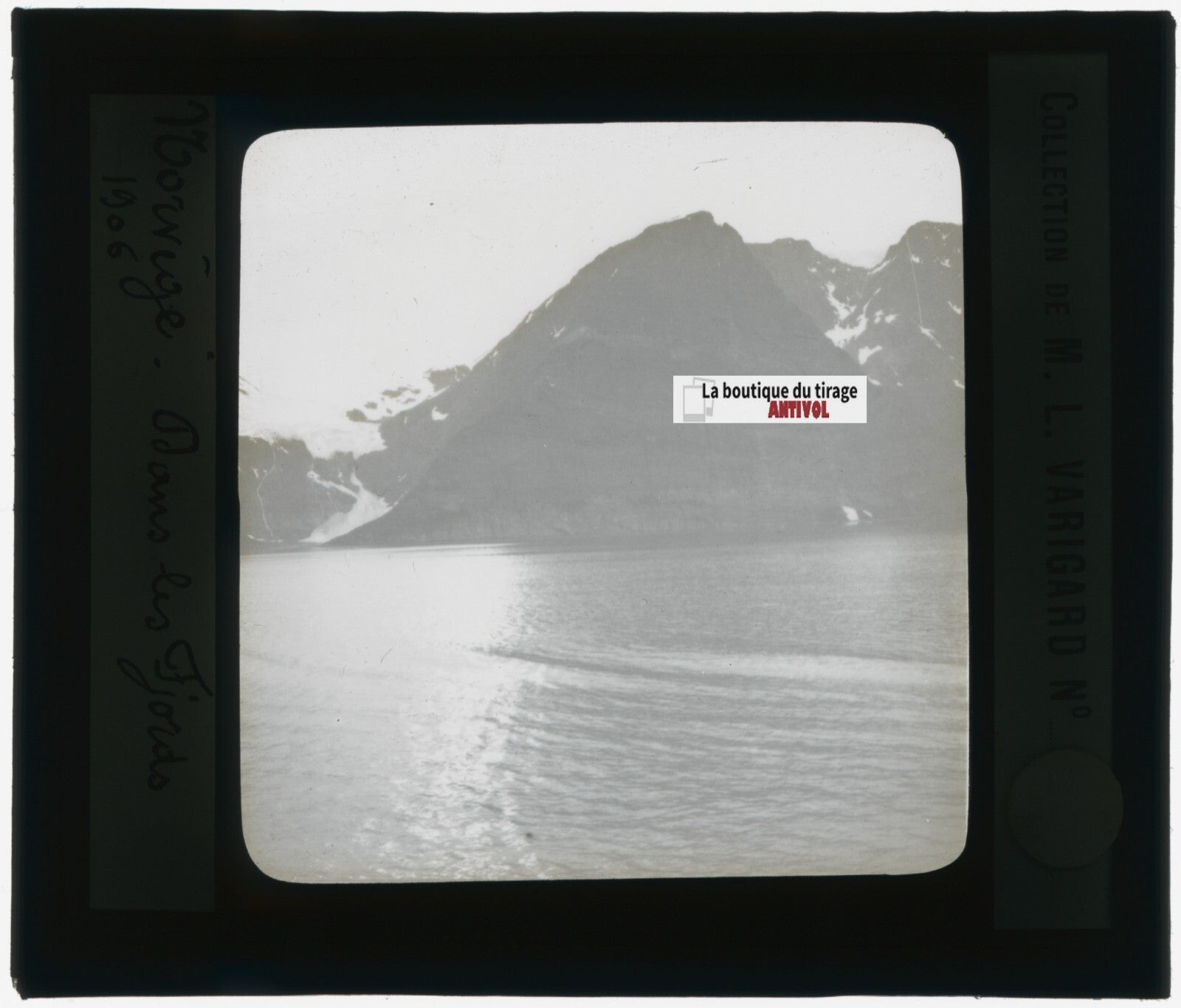 Norvège, 1906, fjord, photo plaque de verre, noir & blanc, positif 8,5x10 cm