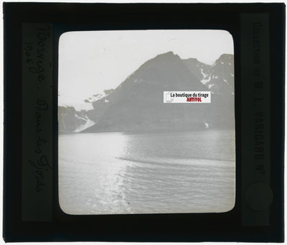 Norvège, 1906, fjord, photo plaque de verre, noir & blanc, positif 8,5x10 cm