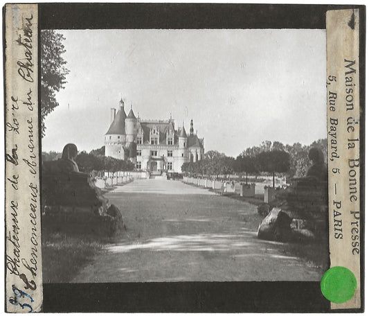 Château de Chenonceau, France, photo ancienne plaque de verre, positif 8,5x10 cm