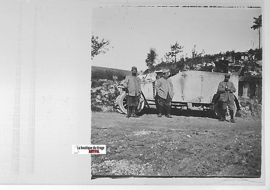 Blindé, Somme, Plaque verre stéréo, positif ancien noir & blanc 4,5x10,7 cm