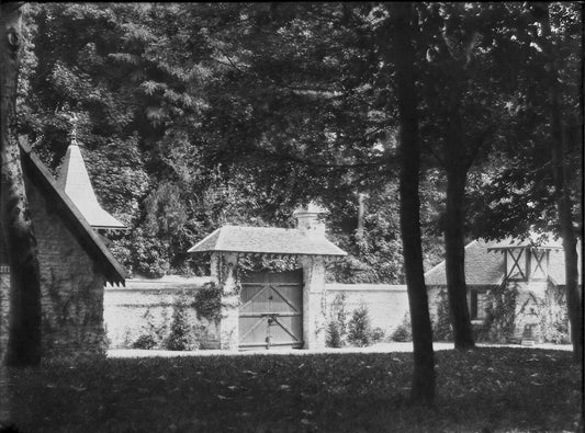 Plaque verre photo négatif 18x24 cm entrée château, noir et blanc vintage 