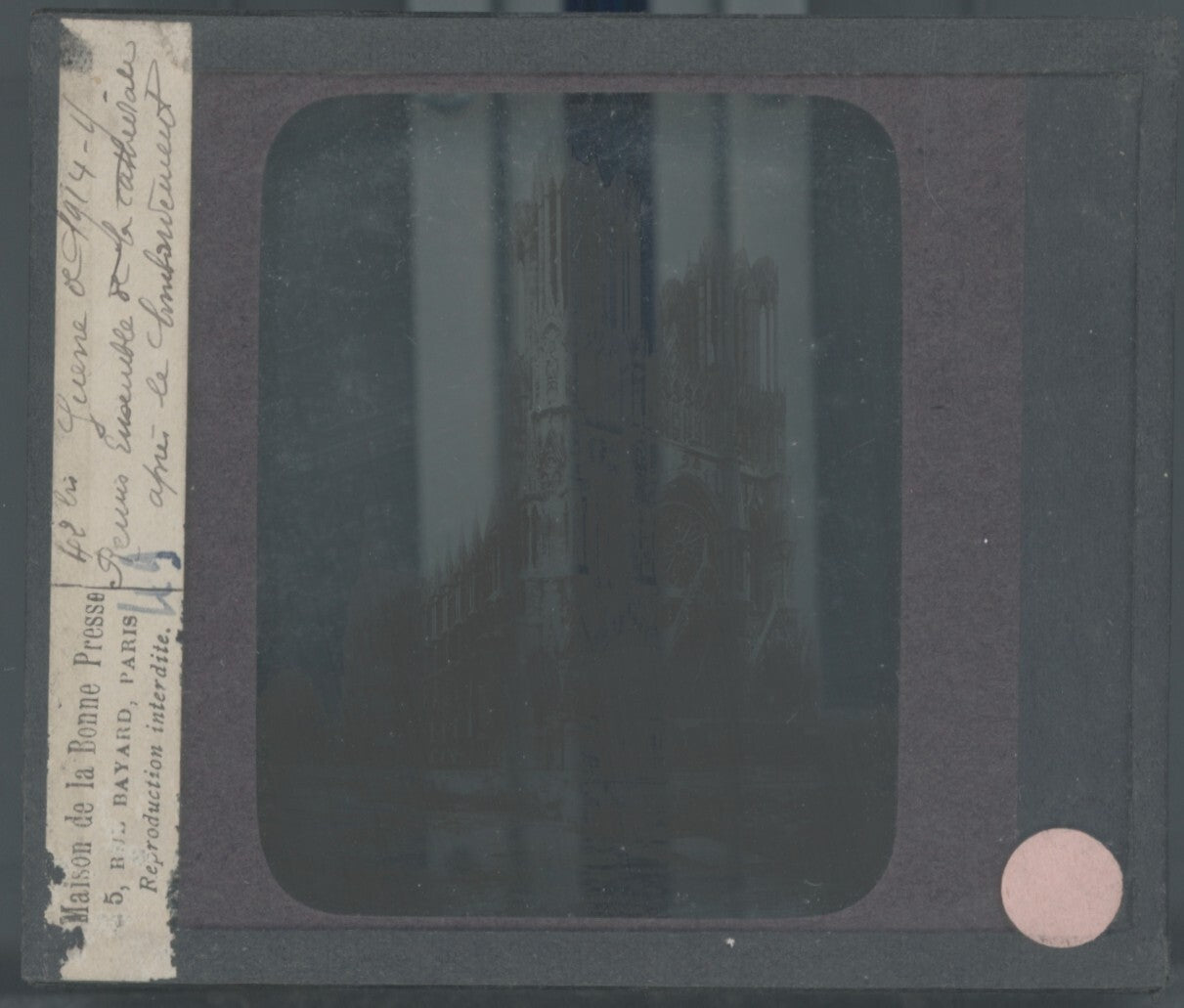 Reims après le bombardement, photo plaque verre, noir & blanc, positif 8,5x10 cm