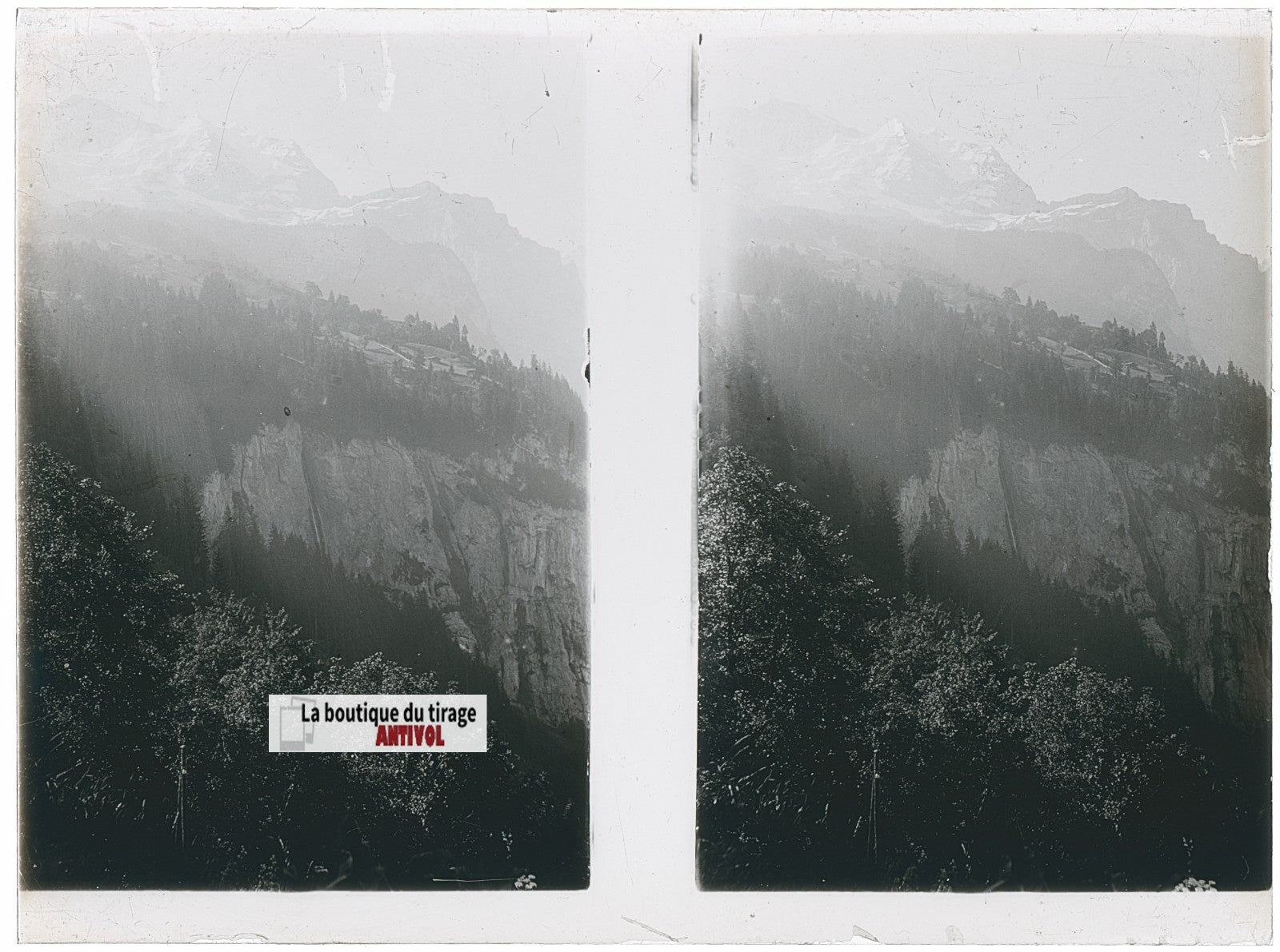 Montagnes, Alpes Suisse, stéréo photo plaque verre, noir & blanc, 9x12 cm