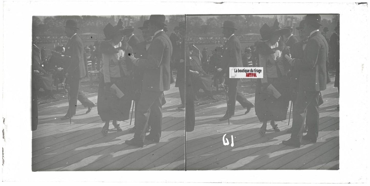 Hippodrome de Longchamp, Paris, plaque verre stéréoscopique, positif 8,5x17 cm