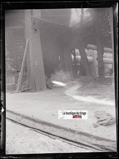 Usine, industrie, photo ancienne plaque verre, négatif noir & blanc, 9x12 cm