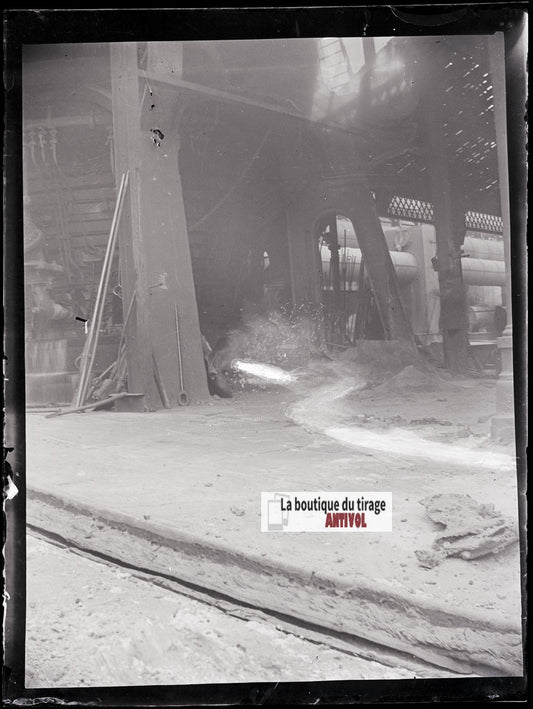 Usine, industrie, photo ancienne plaque verre, négatif noir & blanc, 9x12 cm