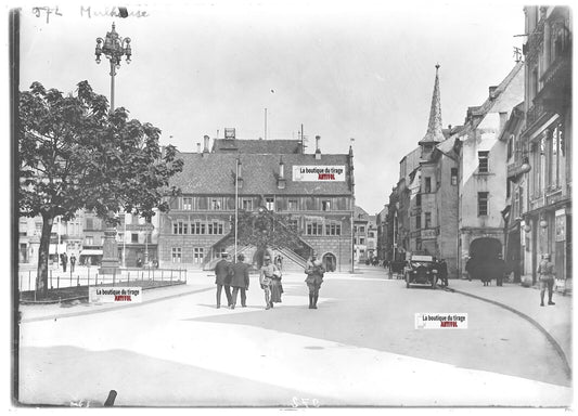 Plaque verre photo ancienne positif noir et blanc 13x18 cm Mulhouse soldats