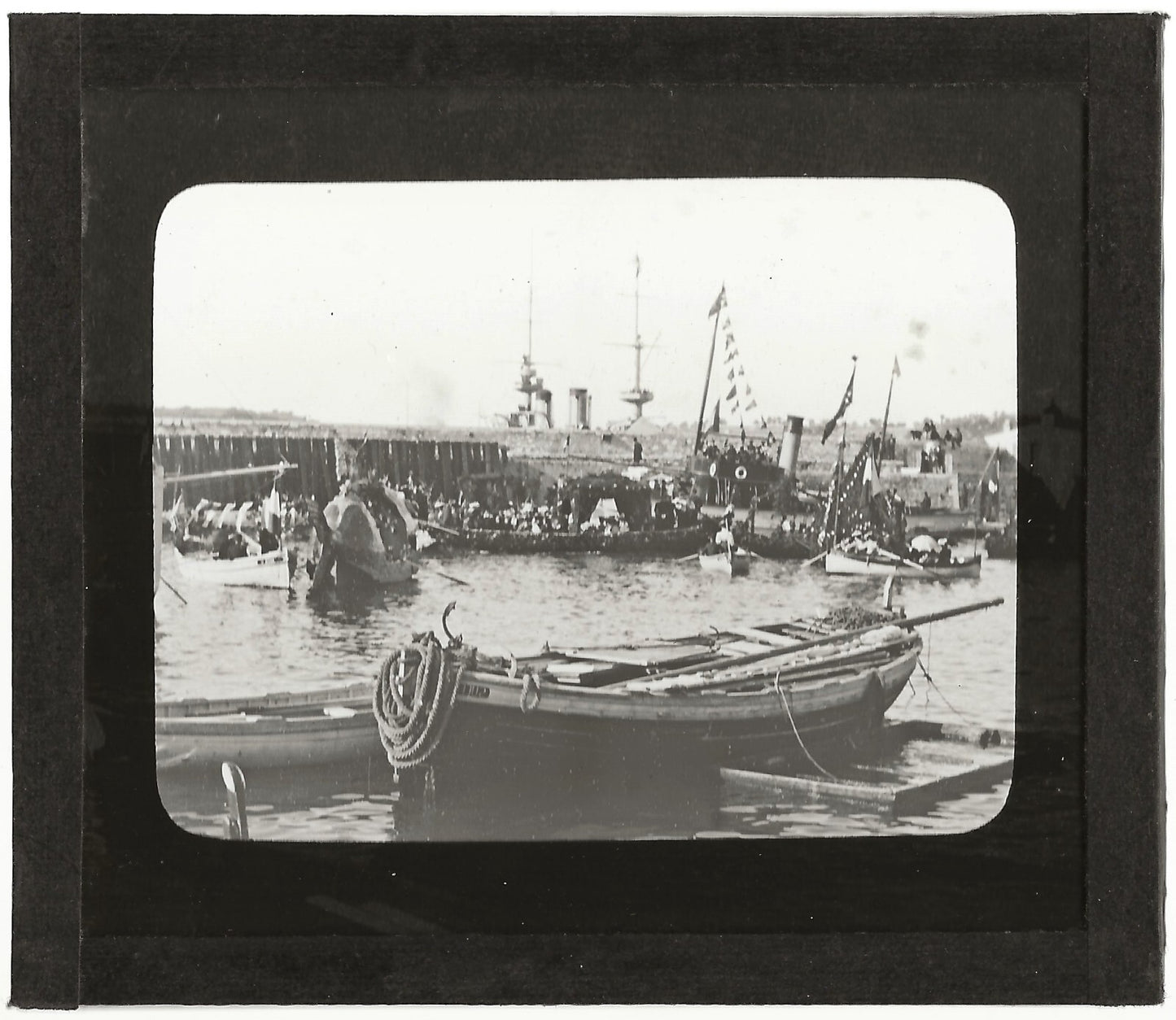 Fête port, bateau, mer, photo ancienne plaque de verre, positif 8,5x10 cm