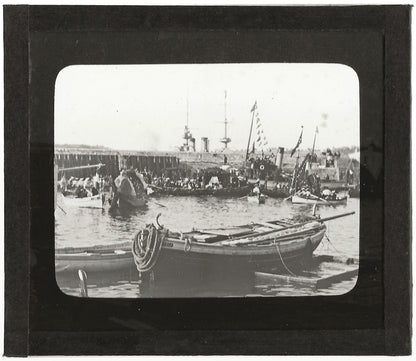 Fête port, bateau, mer, photo ancienne plaque de verre, positif 8,5x10 cm