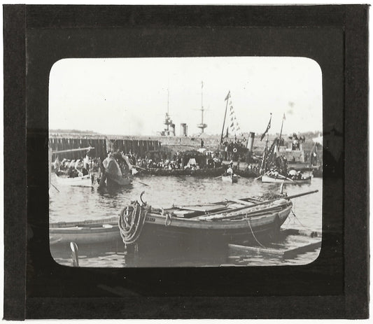 Fête port, bateau, mer, photo ancienne plaque de verre, positif 8,5x10 cm