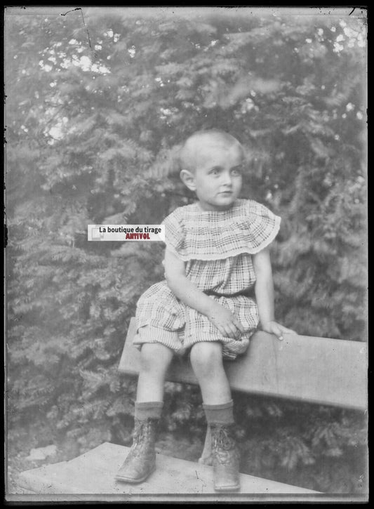 Plaque verre photo ancienne négatif noir et blanc 13x18 cm enfant vintage France