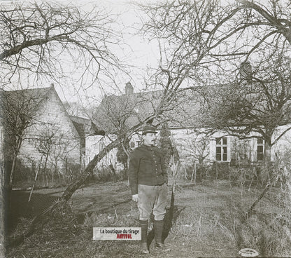 Soldat français, guerre WW1, plaque verre photo ancienne stéréo 6x13 cm
