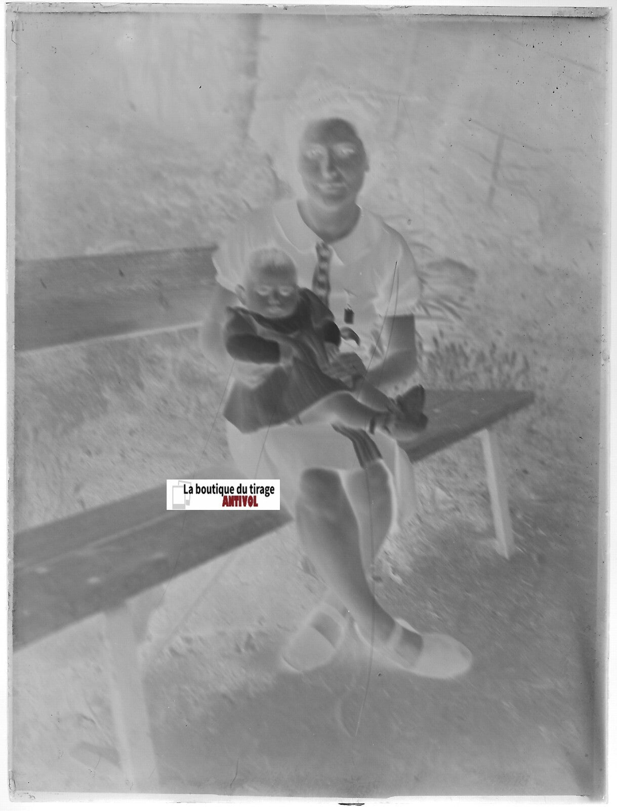 Maman avec sa fille, Plaque verre photo ancienne, négatif noir & blanc 9x12 cm