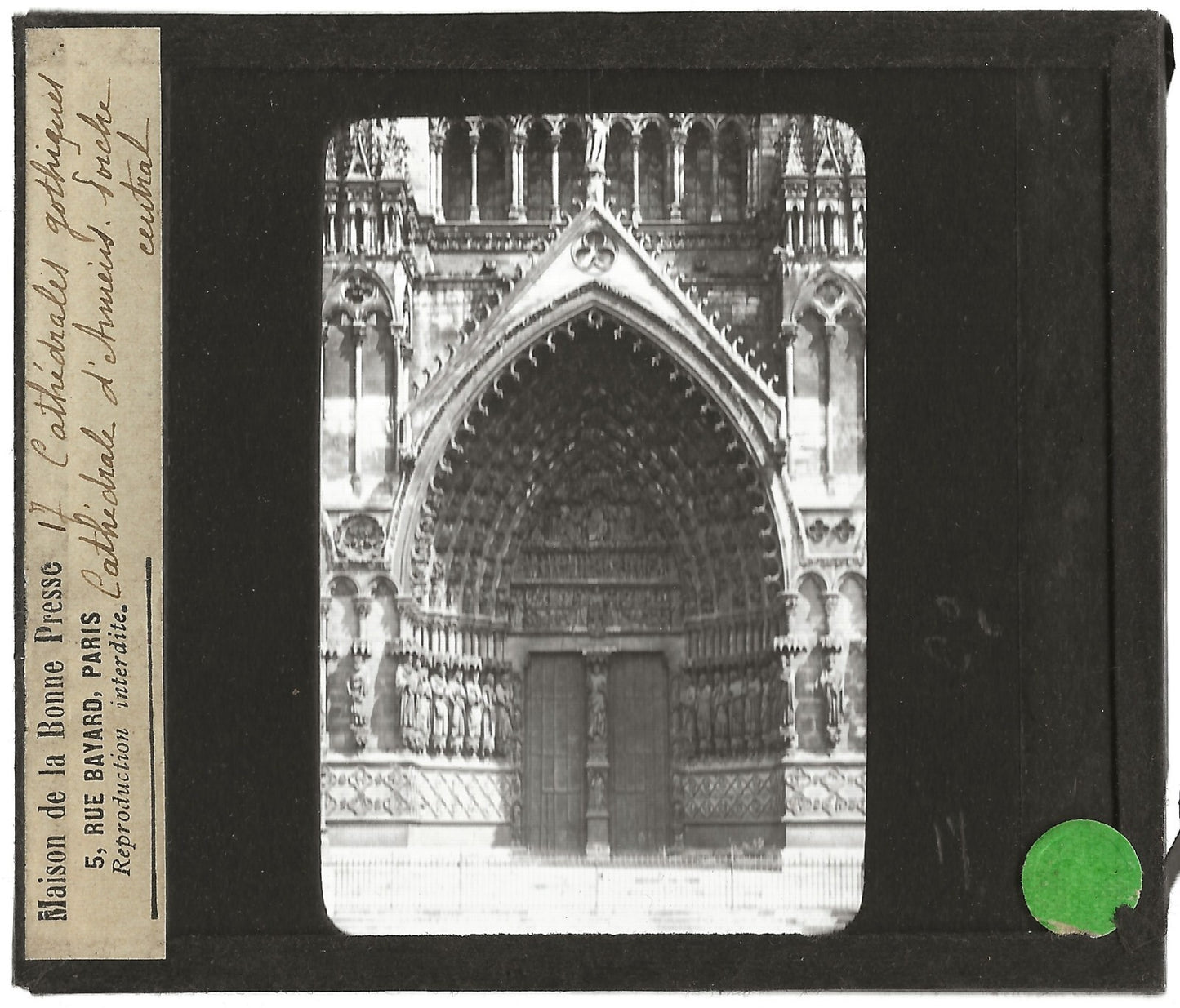 Cathédrale Notre-Dame d'Amiens, photo ancienne plaque verre, positif 8,5x10 cm