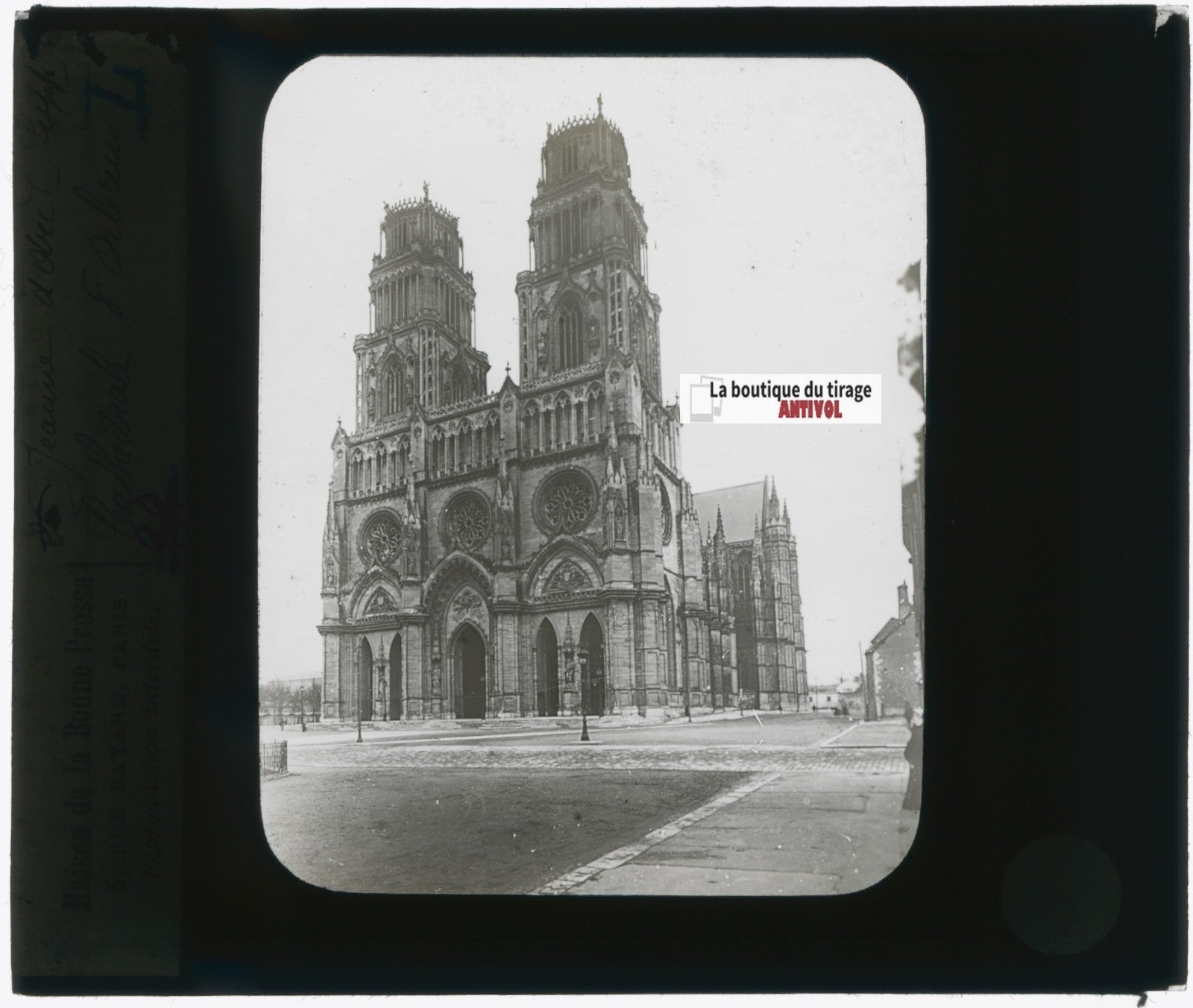 Cathédrale, Orléans, photo plaque verre, noir & blanc, positif 8,5x10 cm